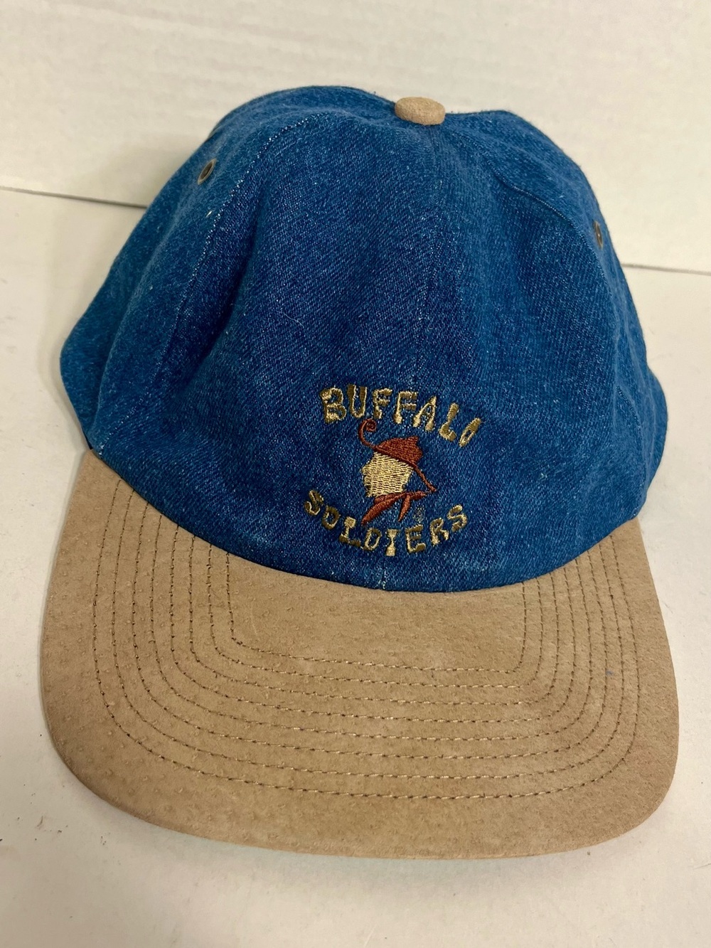 Men's "Buffalo Soldiers" Blue Denim & Tan Baseball Cap/Hat - Adjustable - OS